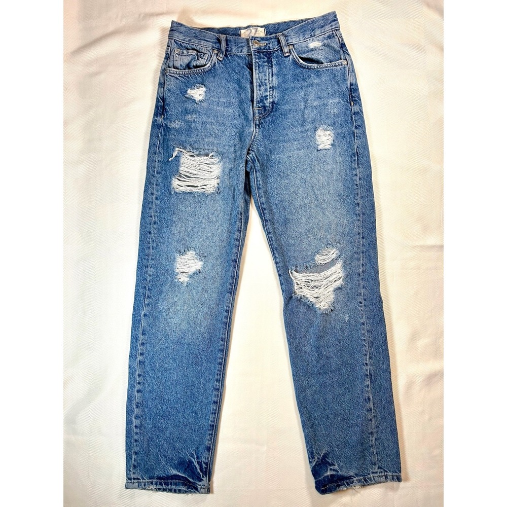 We the Free Women's Sz 27 Button Fly Distressed High Rise Jeans Med, Straight